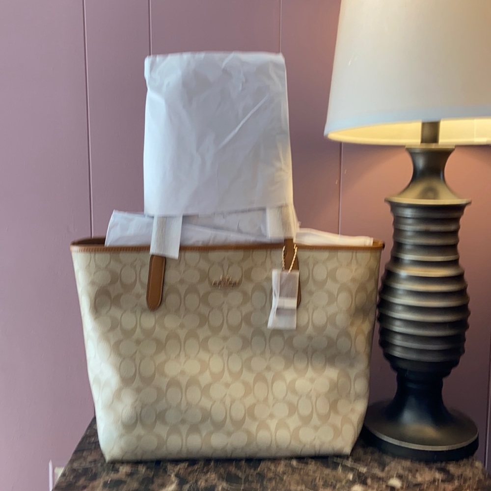 New authentic tan Coach tote, cross posted
